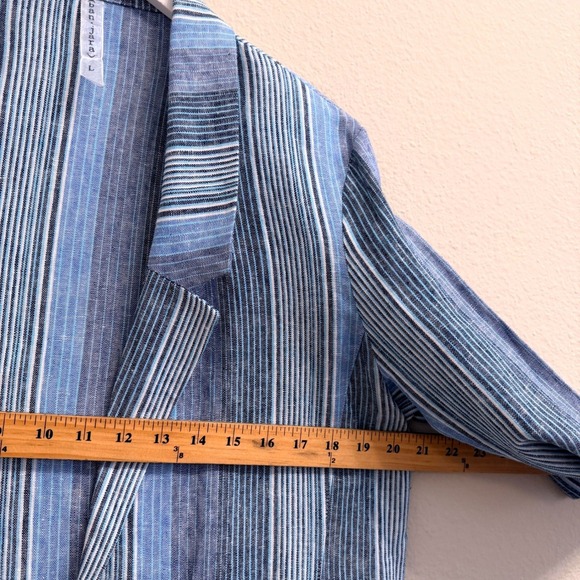 Banjara Womens Blue Striped Linen Rayon Open Front Blazer Cardigan Size Large - Picture 11 of 12